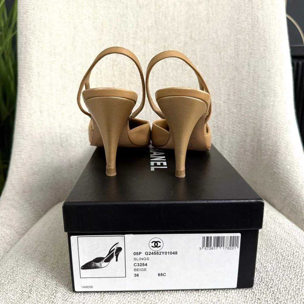 Authentic Chanel slingback pumps beige gold